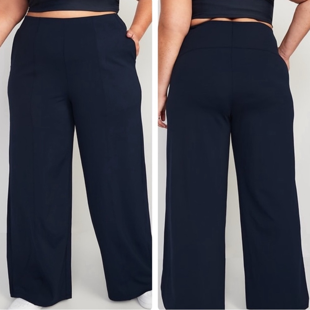 NWT Old Navy Womens Pants Blue High Waist PowerSoft Wide Leg Pockets Size XL